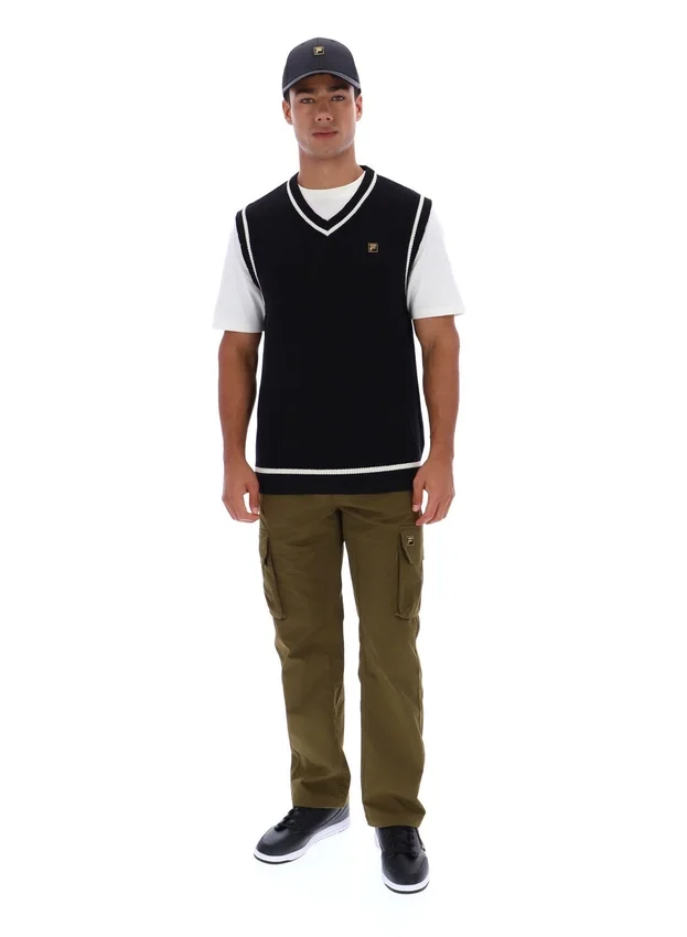 Gilet nero in maglia testurizzata Mellor con bordino
