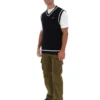 Gilet nero in maglia testurizzata Mellor con bordino