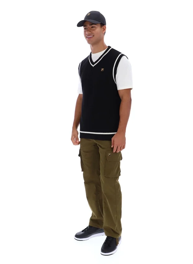 Gilet nero in maglia testurizzata Mellor con bordino