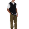 Gilet nero in maglia testurizzata Mellor con bordino
