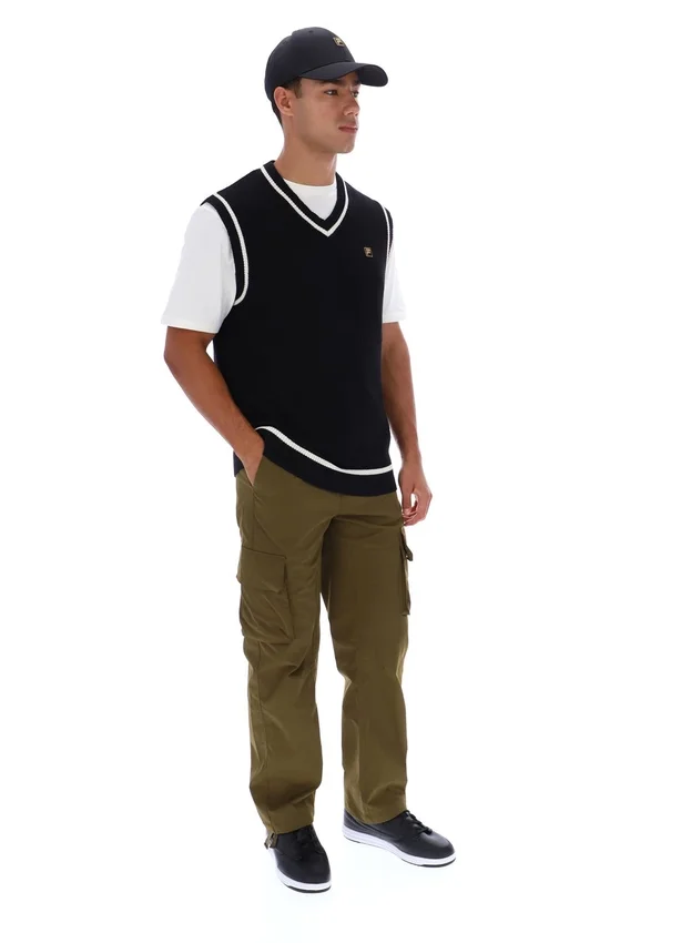 Gilet nero in maglia testurizzata Mellor con bordino