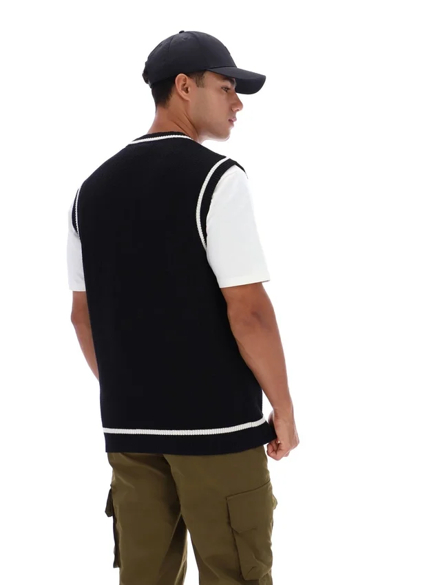 Gilet nero in maglia testurizzata Mellor con bordino