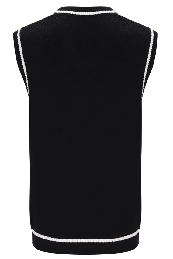 Gilet nero in maglia testurizzata Mellor con bordino