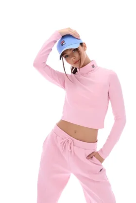 Maglia a collo alto corta Heidi rosa