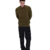 Maglia a trama ruvida con collo a imbuto e zip a 1/4 Stevie, colore verde oliva scuro