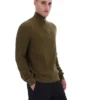 Maglia a trama ruvida con collo a imbuto e zip a 1/4 Stevie, colore verde oliva scuro