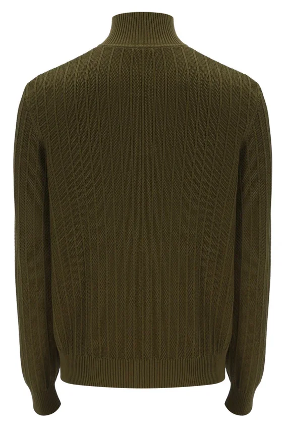 Maglia a trama ruvida con collo a imbuto e zip a 1/4 Stevie, colore verde oliva scuro