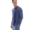 Maglietta a righe vintage in denim indaco a maniche lunghe