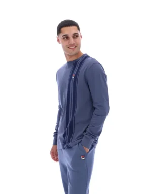 Maglietta a righe vintage in denim indaco a maniche lunghe