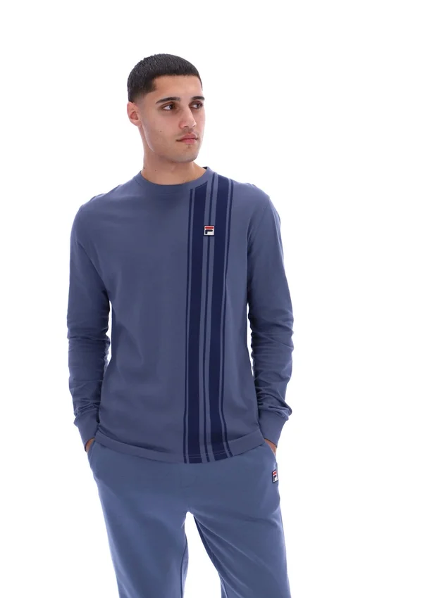 Maglietta a righe vintage in denim indaco a maniche lunghe