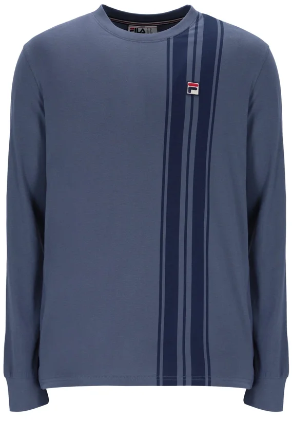 Maglietta a righe vintage in denim indaco a maniche lunghe