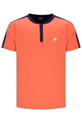 Maglietta da tennis da uomo con collo alla Henry, arancione neon