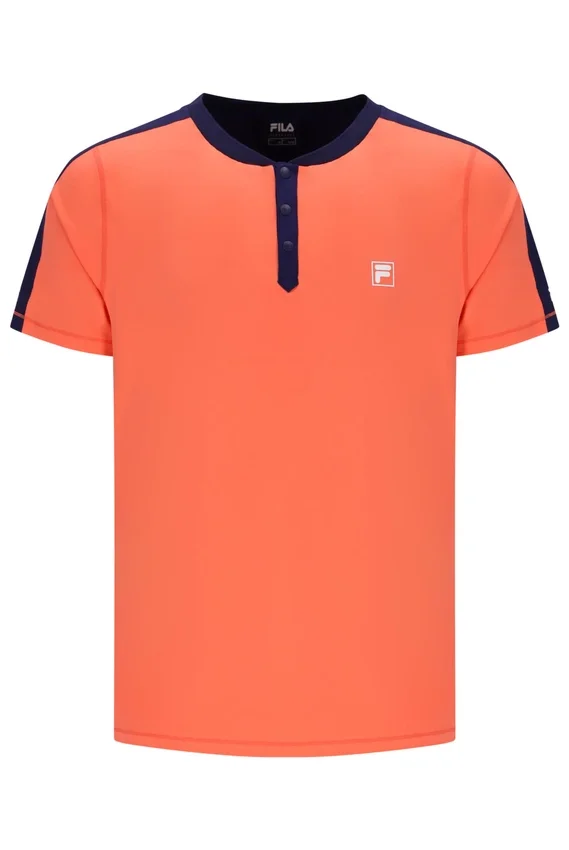 Maglietta da tennis da uomo con collo alla Henry, arancione neon