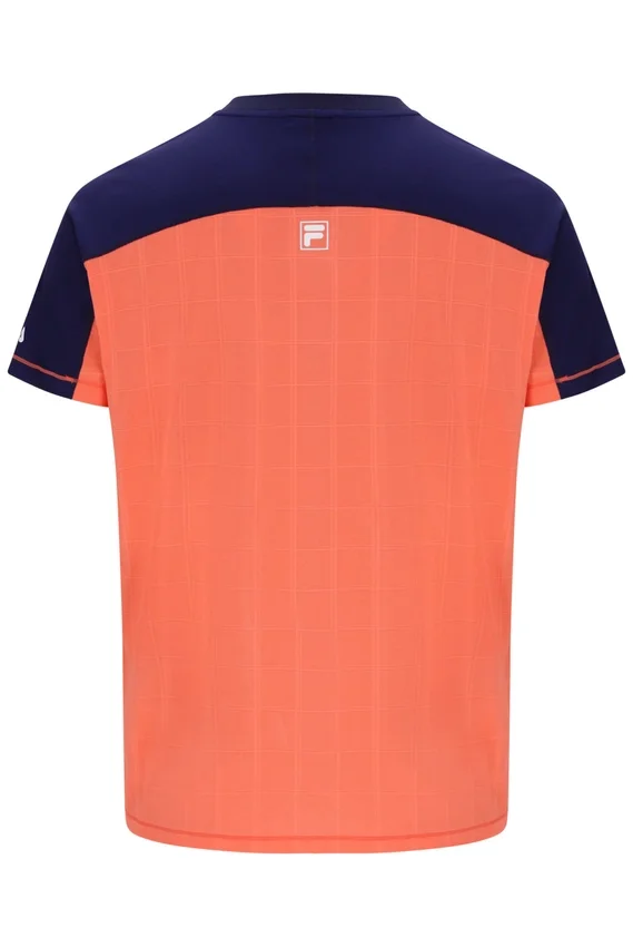 Maglietta da tennis da uomo con collo alla Henry, arancione neon