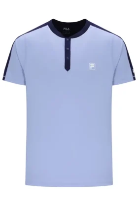 Maglietta da tennis da uomo con collo alla Henry, blu
