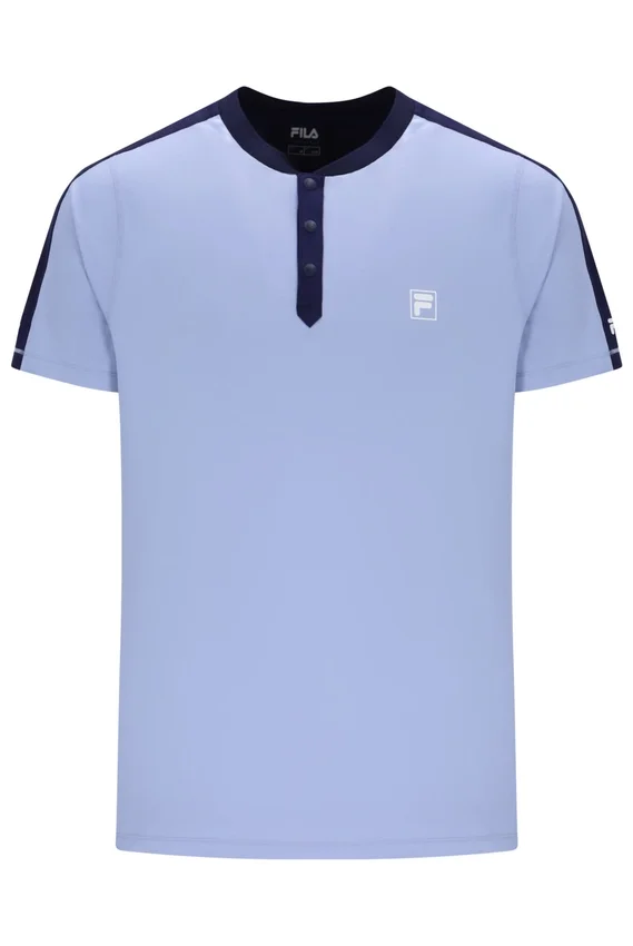 Maglietta da tennis da uomo con collo alla Henry, blu