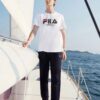 Maglietta Fila x Pepe Shimada da uomo, casual, traspirante, con stampa, pantaloncini, bianca