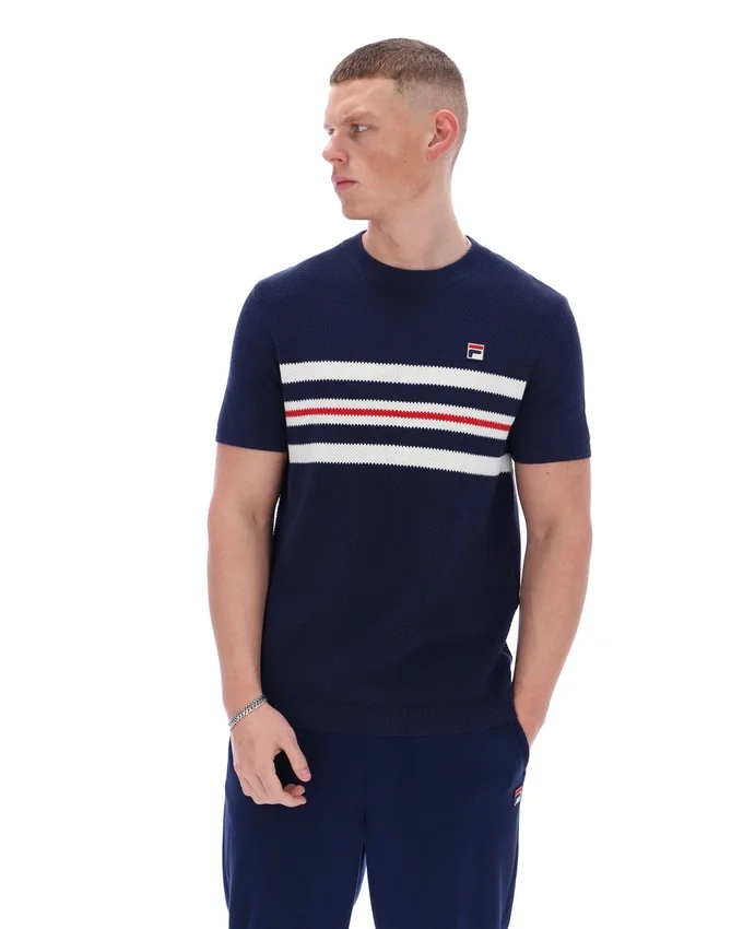 Maglietta in maglia a righe in rete Fila Gerardo blu navy
