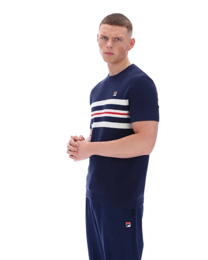 Maglietta in maglia a righe in rete Fila Gerardo blu navy