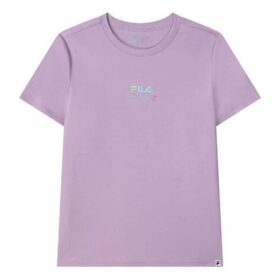 Maglietta per attività sportiva casual a maniche corte con logo stampato, viola