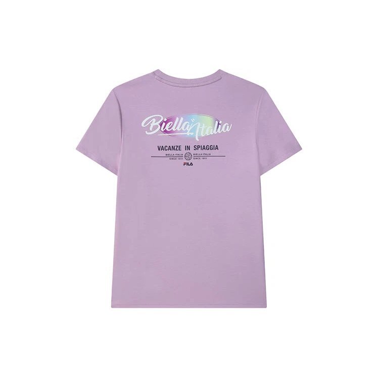 Maglietta per attività sportiva casual a maniche corte con logo stampato, viola