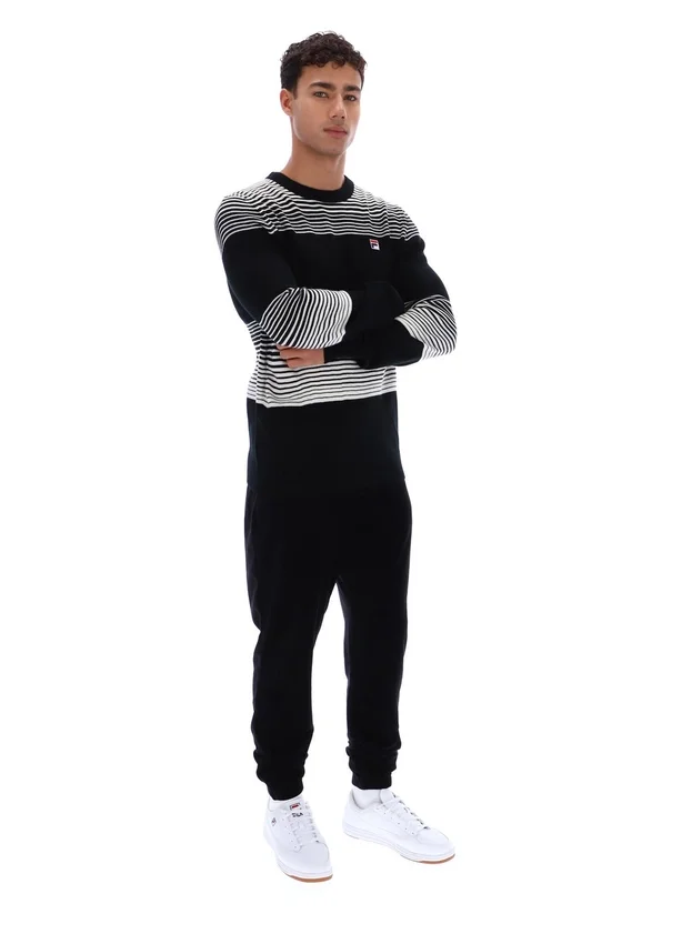 Maglione a righe nero Connor con collo rotondo