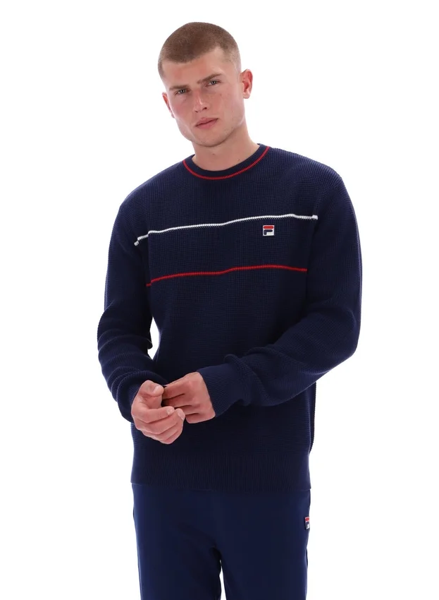 Maglione Fila Kallum con collo rotondo e trama a nido d’ape, blu navy