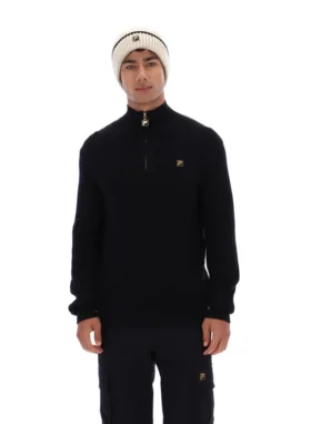Maglione nero Stevie con collo a imbuto e zip a 1/4 in maglia testurizzata