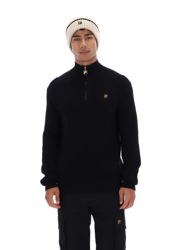 Maglione nero Stevie con collo a imbuto e zip a 1/4 in maglia testurizzata