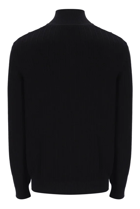 Maglione nero Stevie con collo a imbuto e zip a 1/4 in maglia testurizzata