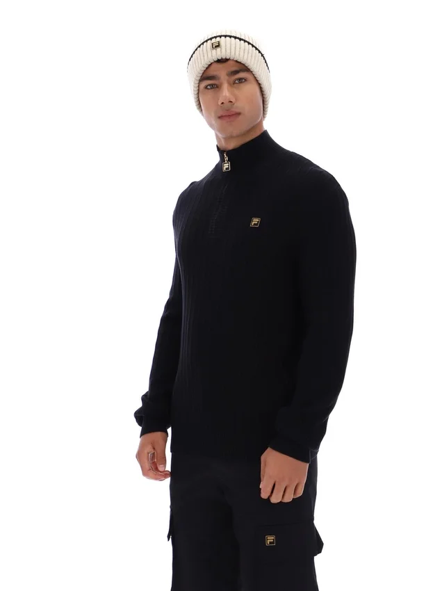 Maglione nero Stevie con collo a imbuto e zip a 1/4 in maglia testurizzata