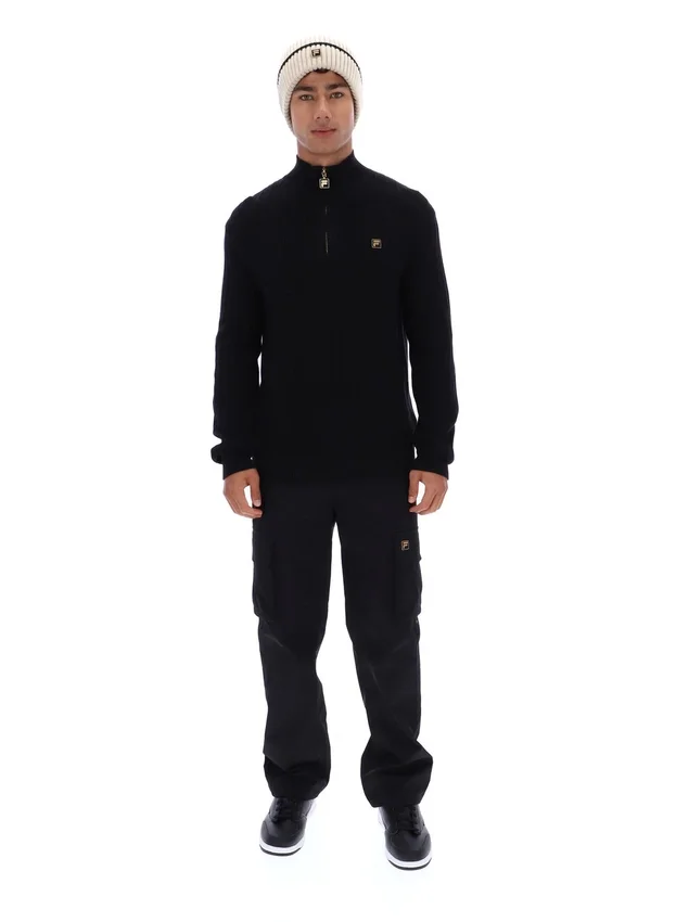 Maglione nero Stevie con collo a imbuto e zip a 1/4 in maglia testurizzata