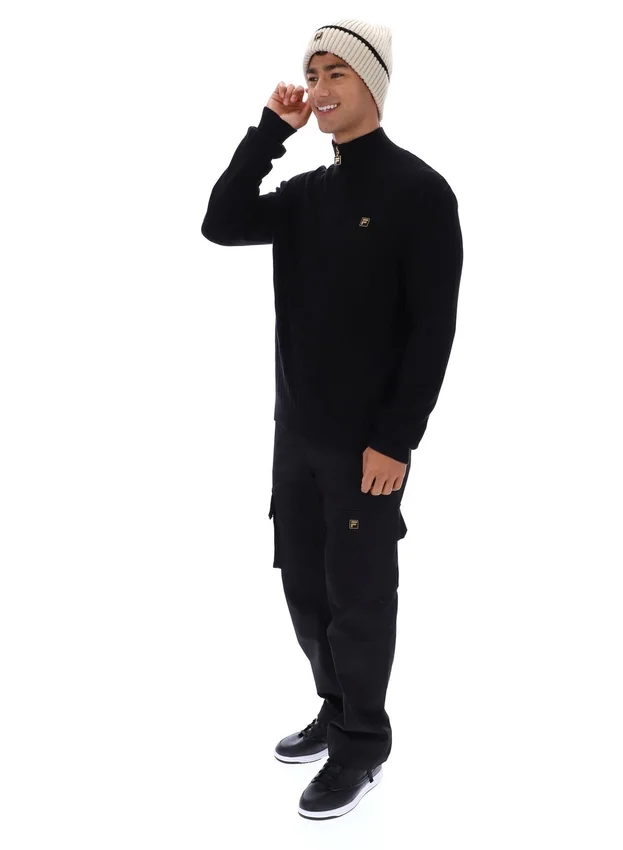 Maglione nero Stevie con collo a imbuto e zip a 1/4 in maglia testurizzata