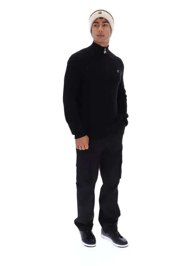 Maglione nero Stevie con collo a imbuto e zip a 1/4 in maglia testurizzata