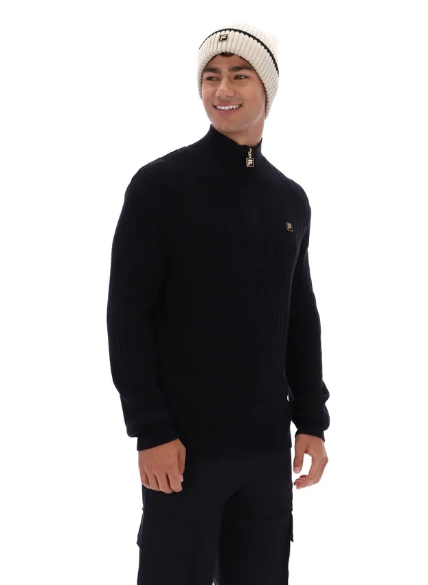 Maglione nero Stevie con collo a imbuto e zip a 1/4 in maglia testurizzata