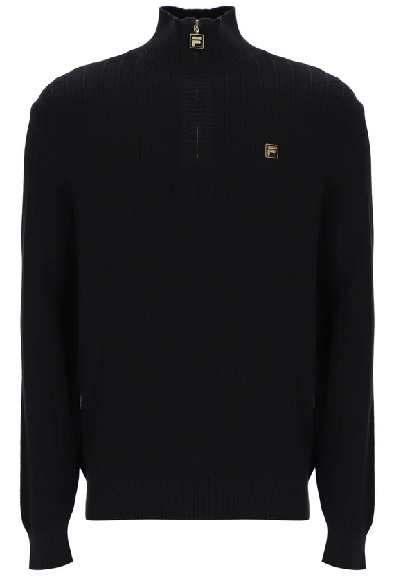 Maglione nero Stevie con collo a imbuto e zip a 1/4 in maglia testurizzata