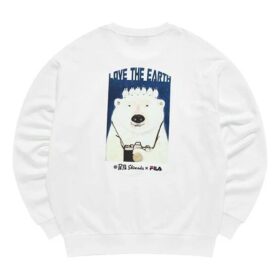 Maglione sportivo da uomo Fila x Pepe Shimada con stampa cartoon e collo rotondo, bianco