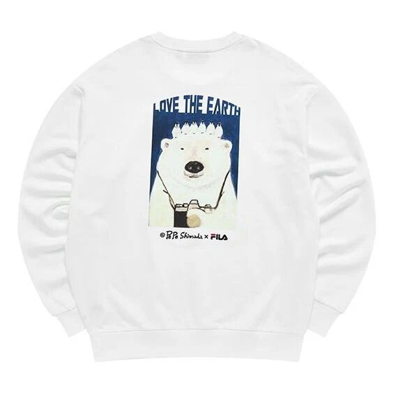 Maglione sportivo da uomo Fila x Pepe Shimada con stampa cartoon e collo rotondo, bianco