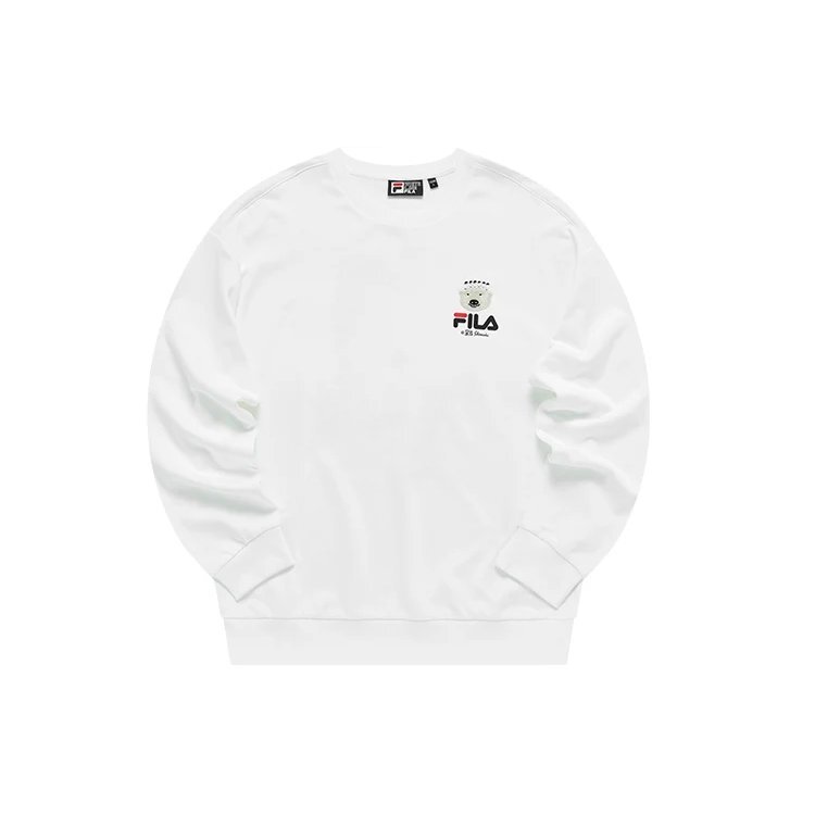 Maglione sportivo da uomo Fila x Pepe Shimada con stampa cartoon e collo rotondo, bianco