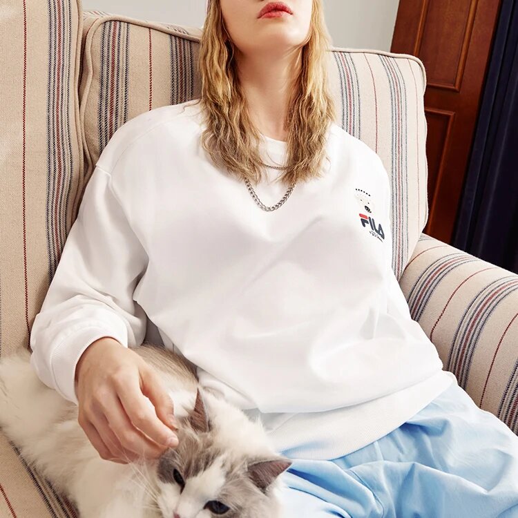 Maglione sportivo da uomo Fila x Pepe Shimada con stampa cartoon e collo rotondo, bianco
