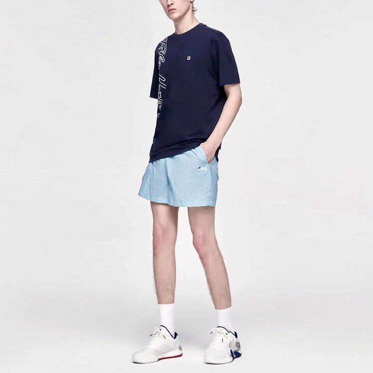 Pantaloncini a maniche corte con stampa alfabetica, blu