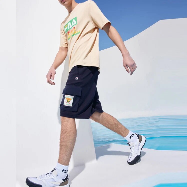 Pantaloncini da uomo con tasca e stampa del logo, blu