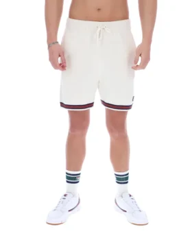 Pantaloncini in maglia all'uncinetto Clemente color Gardenia con bordi a contrasto