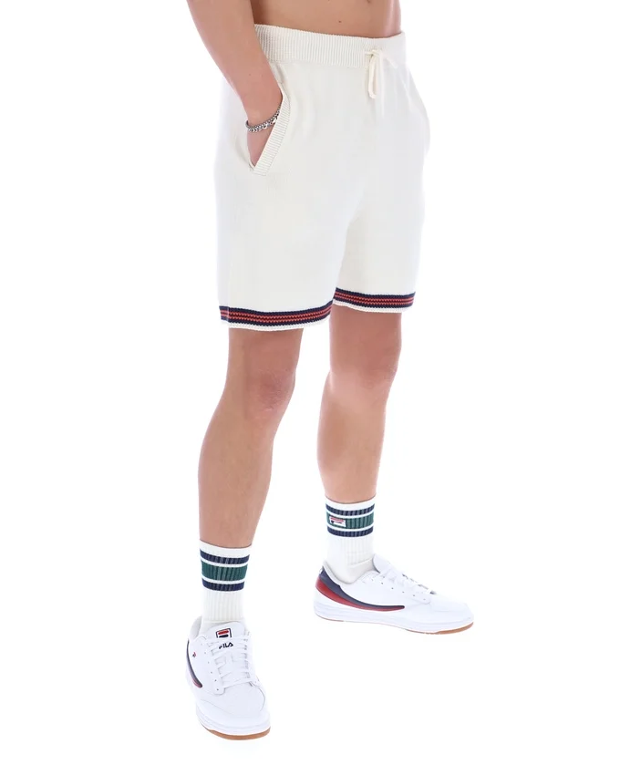 Pantaloncini in maglia all'uncinetto Clemente color Gardenia con bordi a contrasto