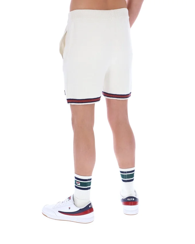 Pantaloncini in maglia all'uncinetto Clemente color Gardenia con bordi a contrasto