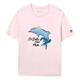 Pantaloncini sportivi casual a maniche corte con stampa delfino, rosa