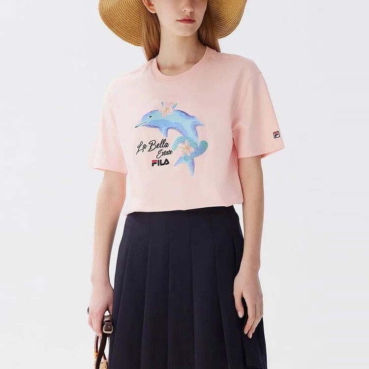 Pantaloncini sportivi casual a maniche corte con stampa delfino, rosa