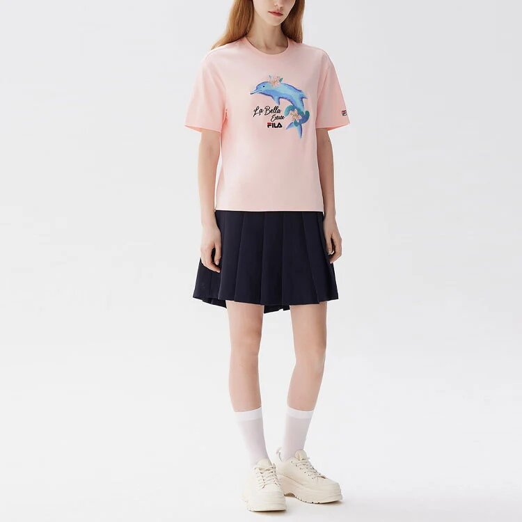 Pantaloncini sportivi casual a maniche corte con stampa delfino, rosa