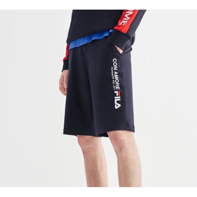 Pantaloncini sportivi con stampa alfabetica del logo, blu