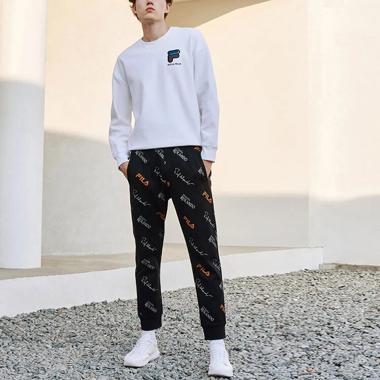 Pantaloni casual da uomo in maglia con monogramma, neri